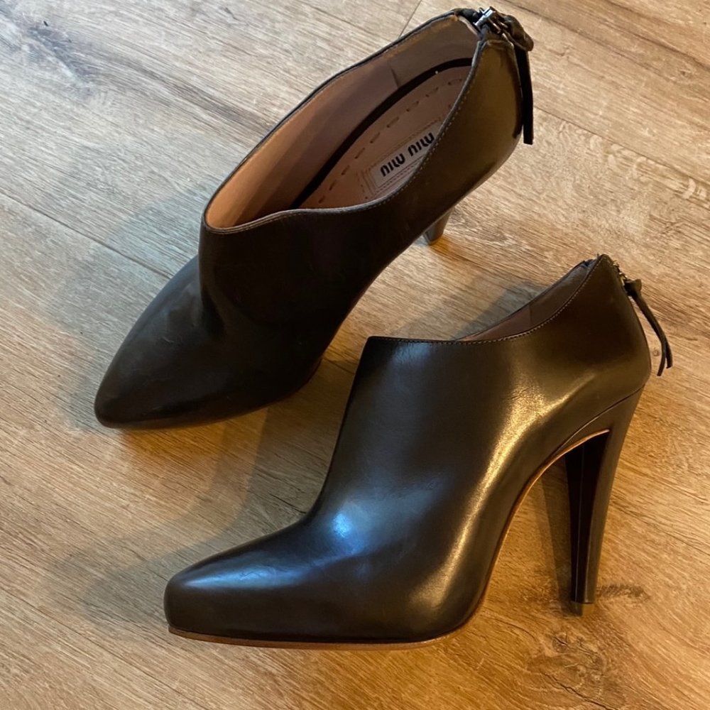 Miu Miu Black Leather High Heel Bootie